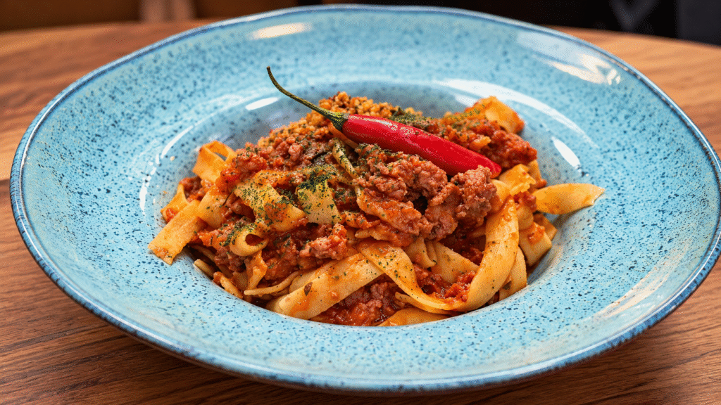 Pappardelle ao Ragu com Pimenta Vermelha