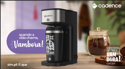 Cafeteira VamBora! da Cadence tem copo térmico, preparo rápido e filtro lavável. Ideal para a correria do dia a dia. Veja os detalhes do lançamento.
